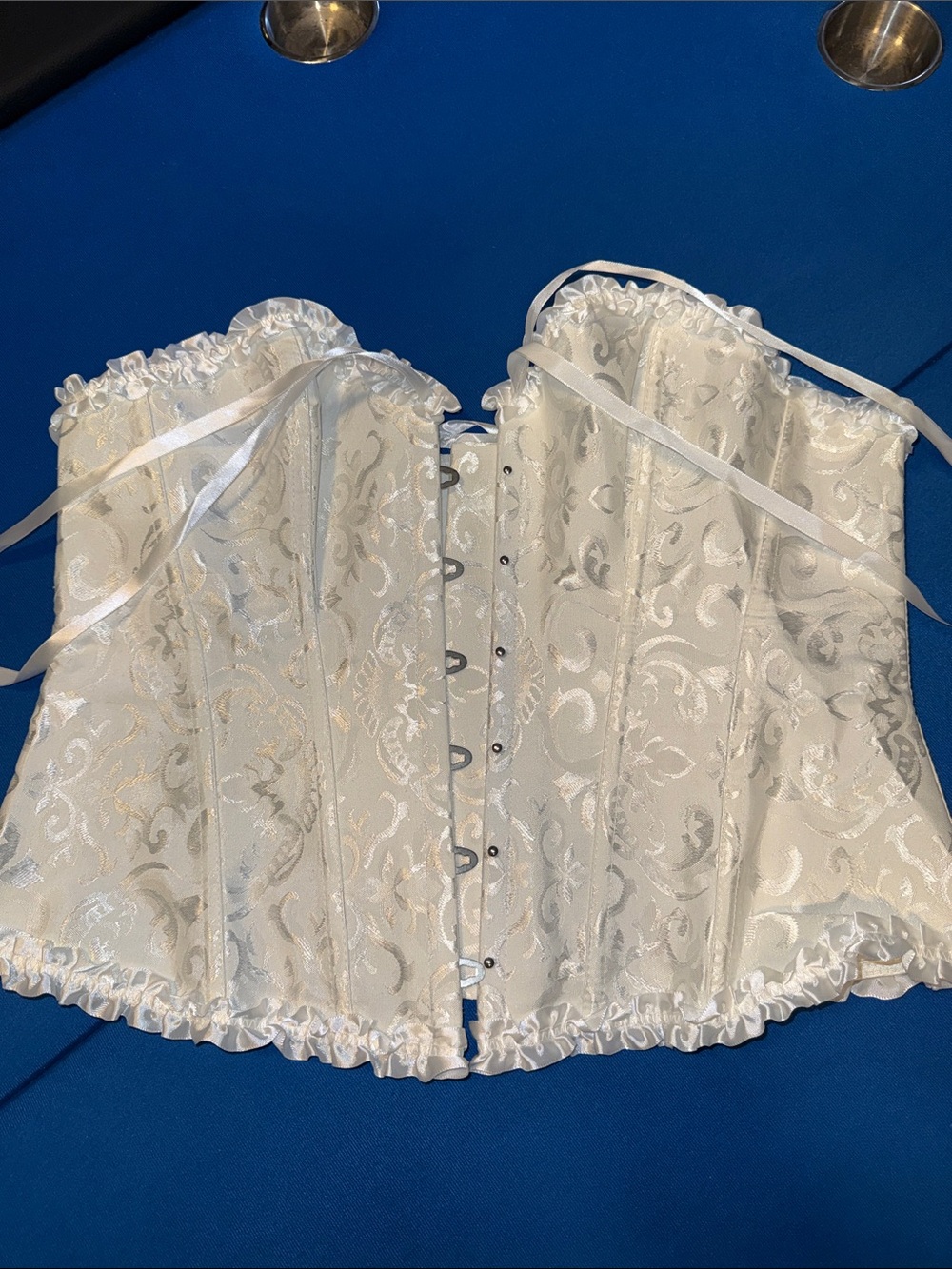 Elegant Ivory Brocade Lace-Up Corset Bustier